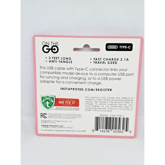 Pink Liquipel Powertek Fast Charge 3 Ft Retractable USB Type-C Cord - Picture 7 of 12